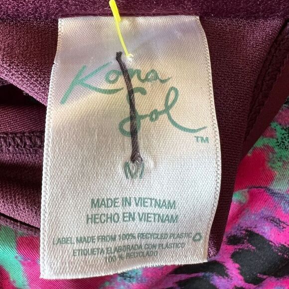 Kona Sol Color Block Bandeau Bikini Swimsuit Top Size Medium Burgundy and Pink - Picture 9 of 10